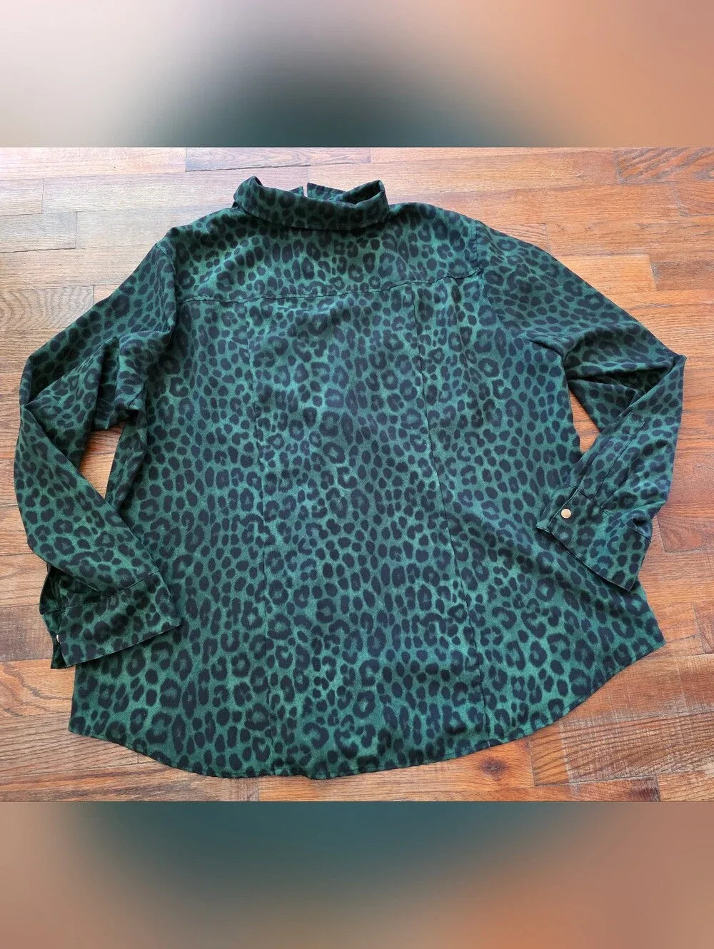 Michael Kors Green and Black Leopard Zip-Front Blouse